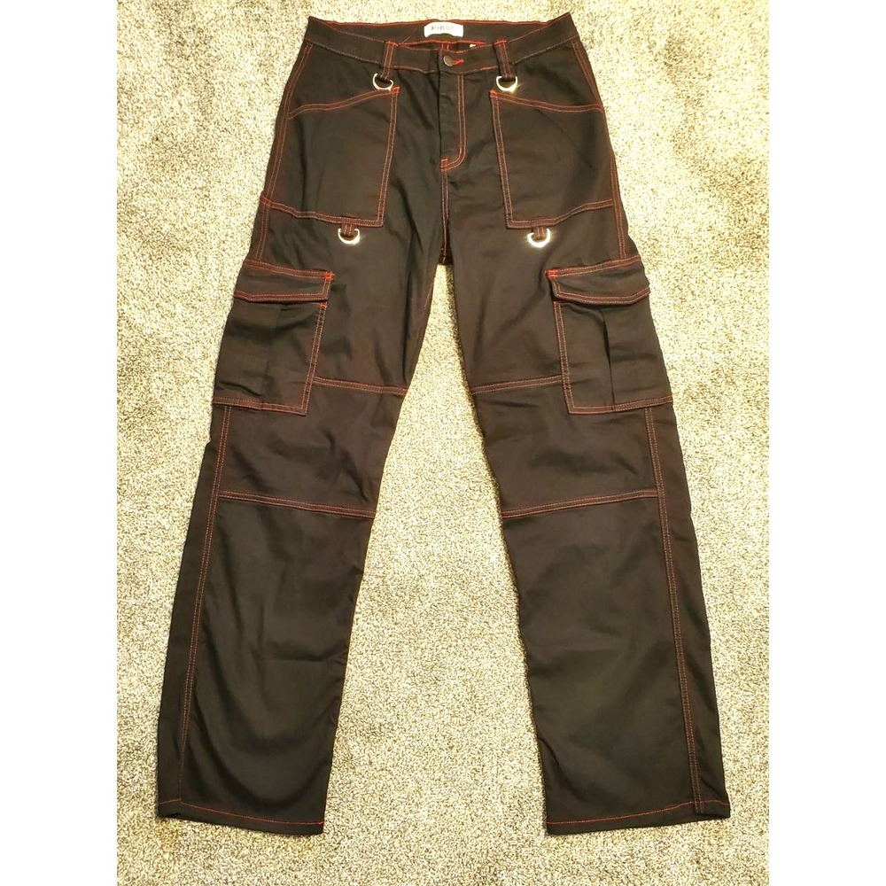 Aphrodite Hot Topic Pants Women 9 Black Cargo Red Stitch D-Ring Utility Goth Y2K